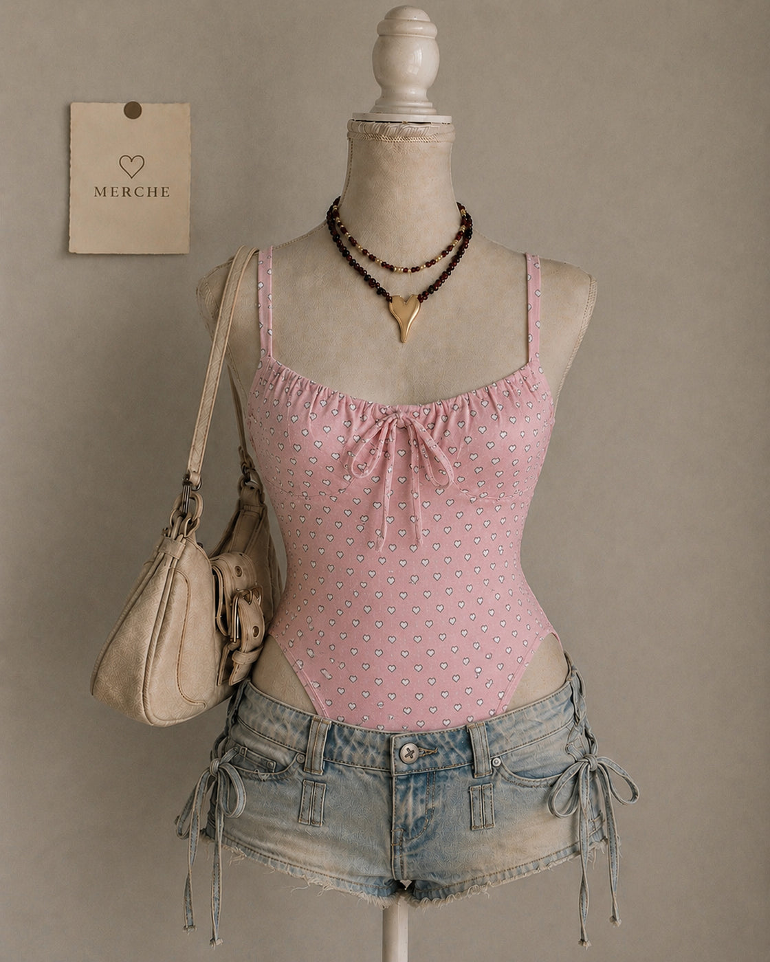 LOVERGIRL ERA HEART PRINTED SOFT PINK BODYSUIT