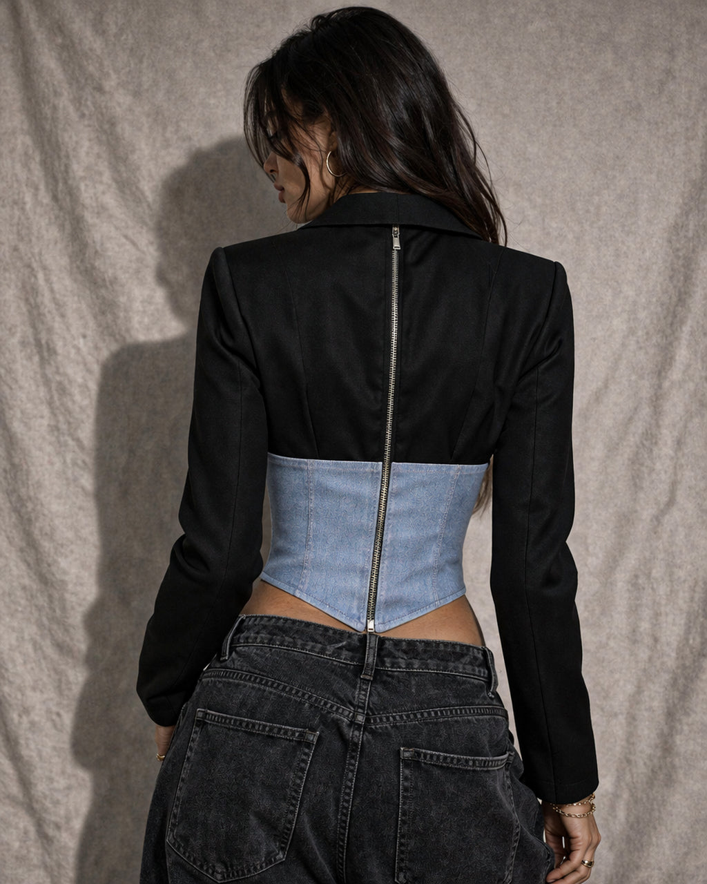 HIT MAKER DENIM DETAIL BLAZER TOP