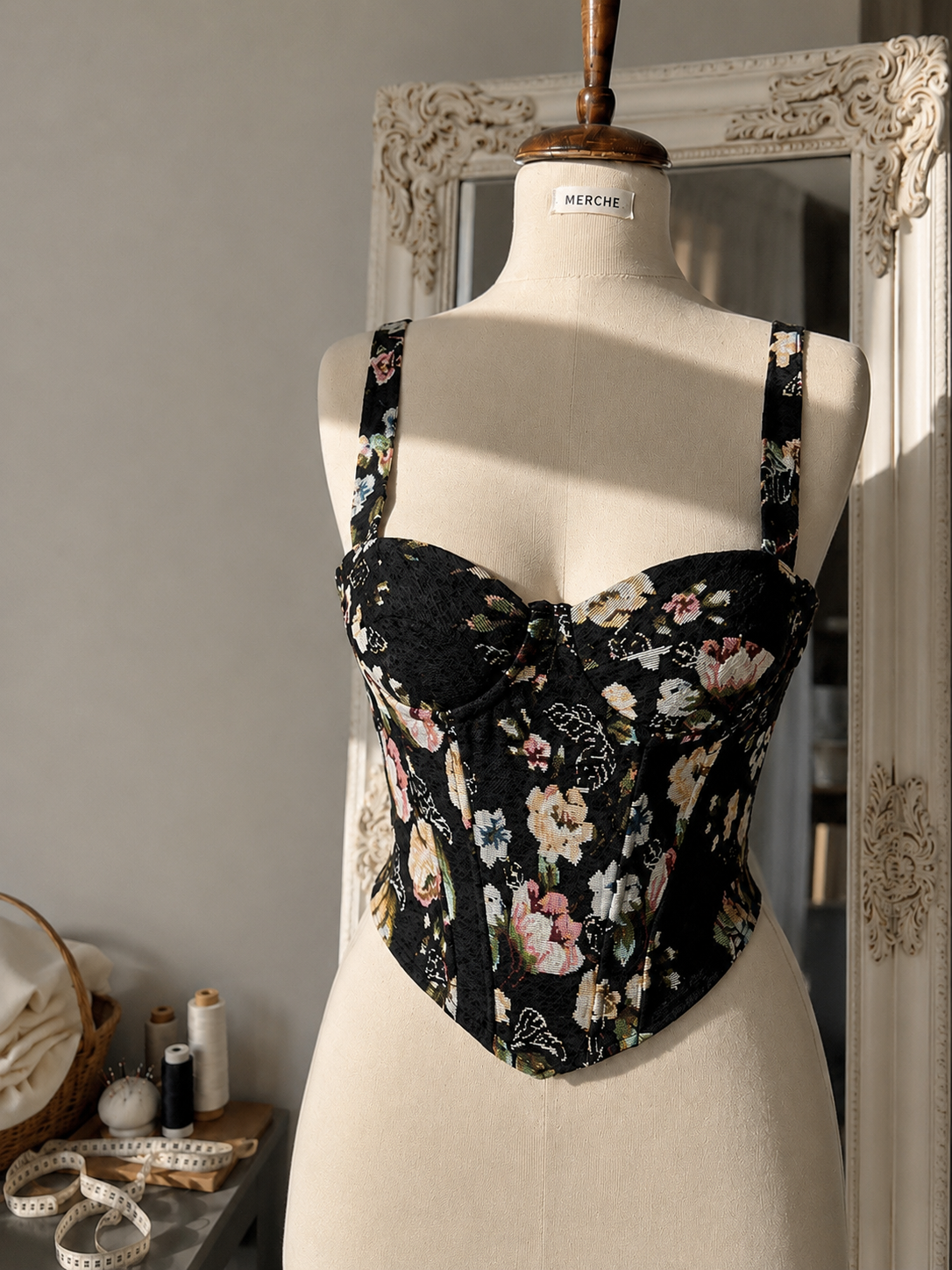 LOSE MY NUMBER JACQUARD CORSETED PADDED TOP