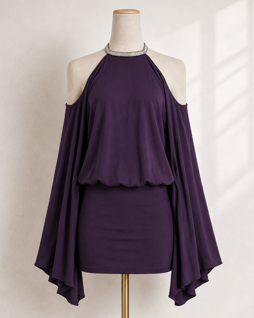 ICONS ONLY EMBELLISHED OPEN-BACK EMBROIDERED DEEP PLUM DRESS
