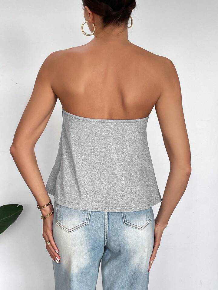 NEVER BEEN KISSED GREY BANDEAU TOP