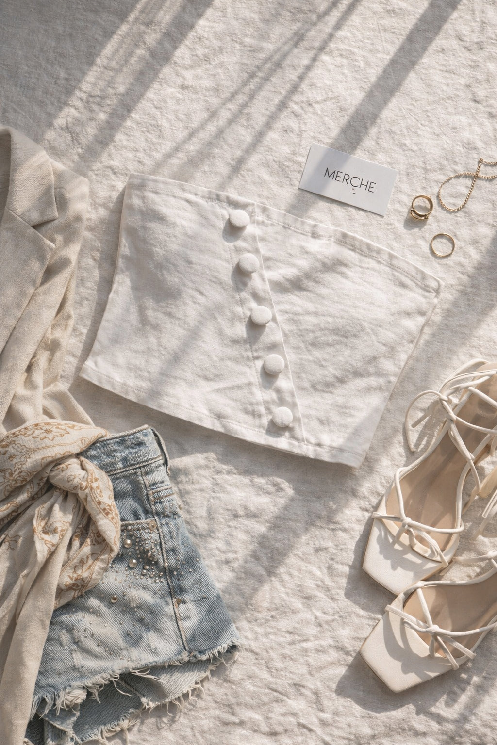 EVERYDAY HERO FAUX DENIM BANDEAU TOP