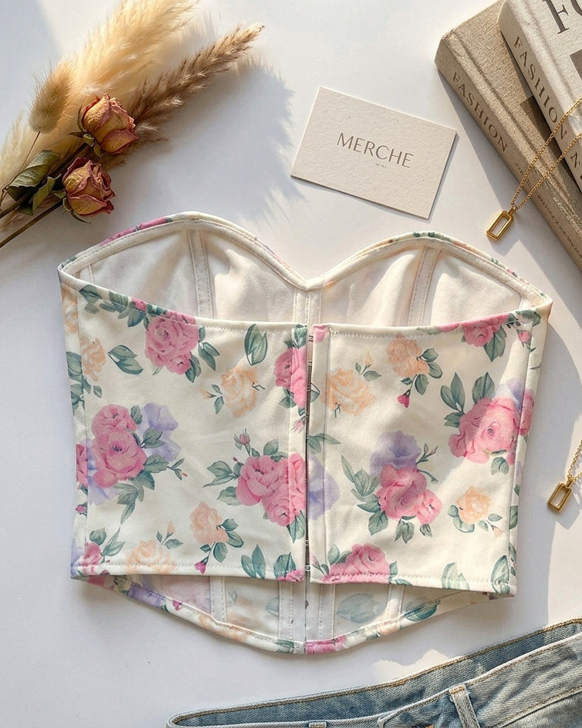 BLOOM OR GO HOME BONING DETAIL FLORAL CORSET