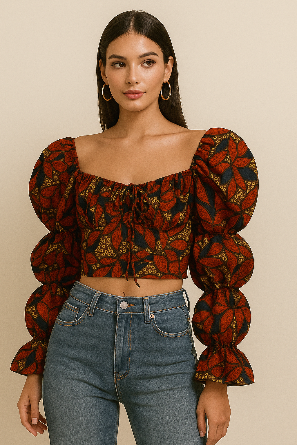 HAIL QUEEN STATEMENT SLEEVE FLORAL TOP