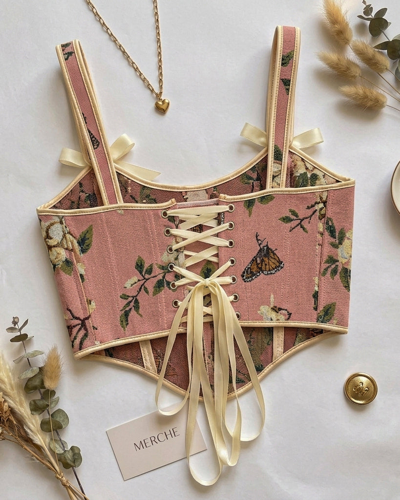 SHE BELONGS IN A MOVIE FLORAL JACQUARD DUSTY ROSE CORSET