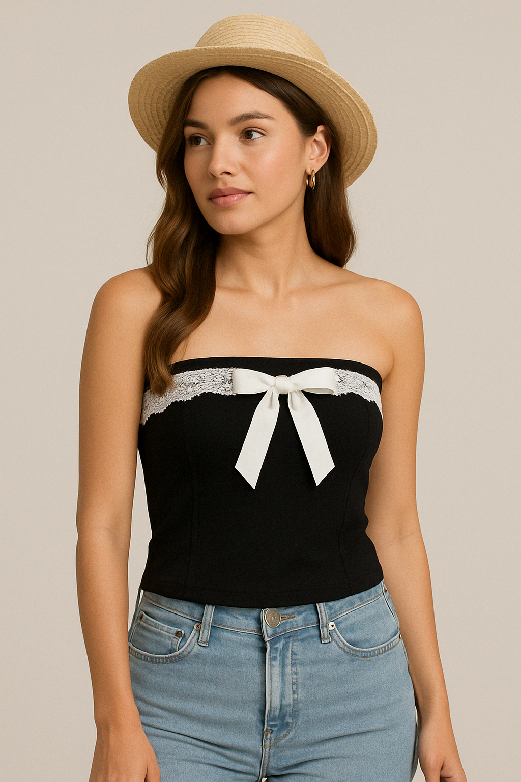 SAYING GOODBYE BLACK LACEY BANDEAU TOP