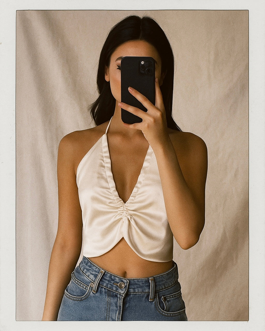 DANCE MARATHON SATIN RUCHED HALTERNECK TOP