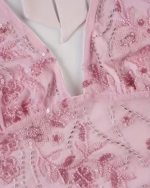 FLIRTY VERSE EMBROIDERED PINK HALTERNECK TOP