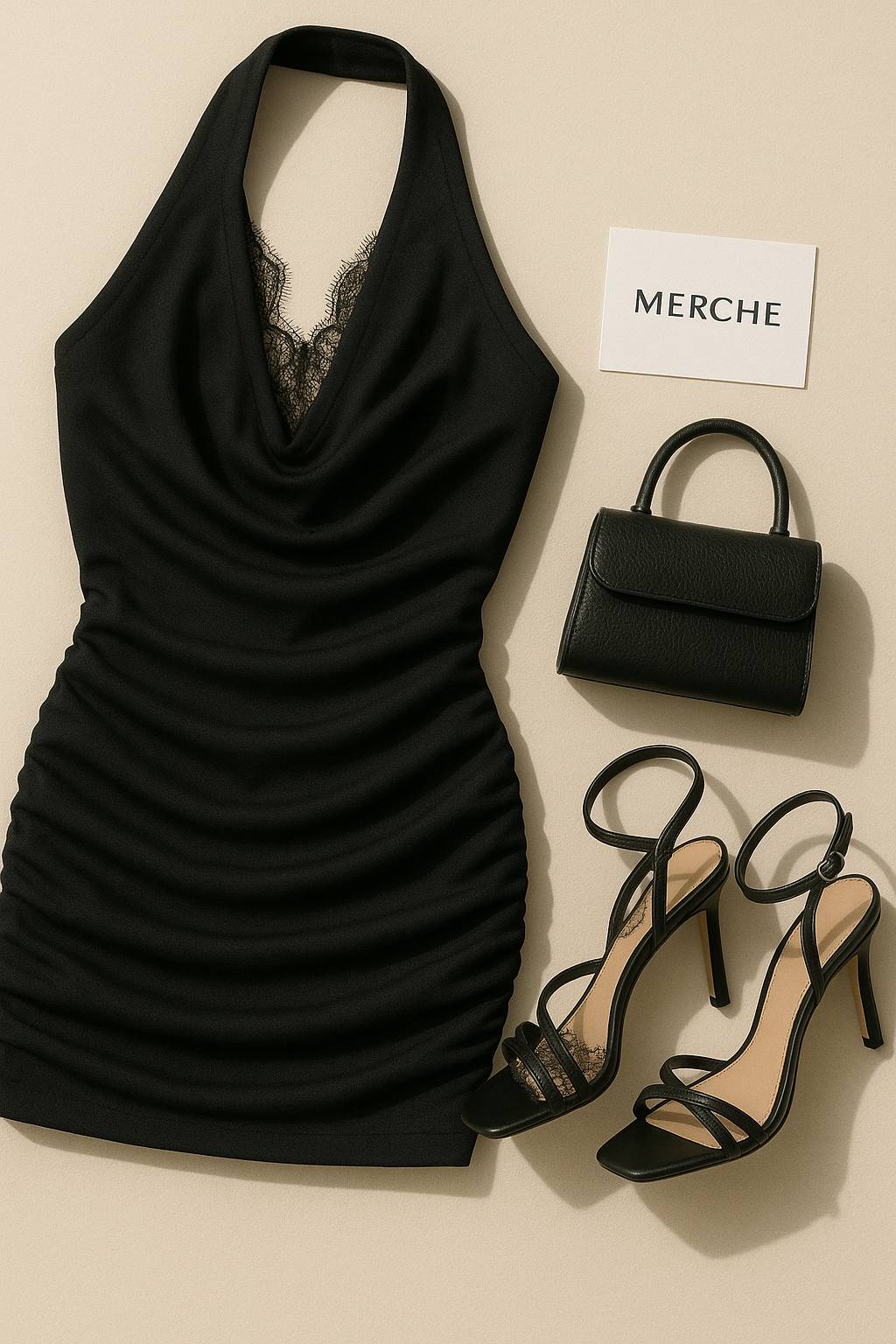 BOYFRIEND MATERIAL RUCHED LACE HALTERNECK DRESS