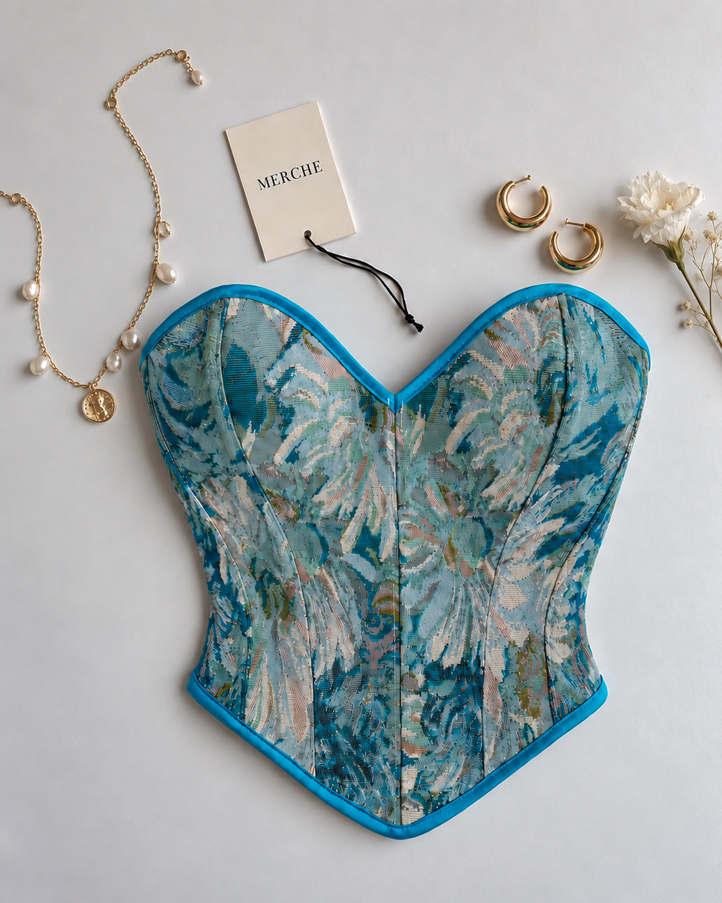 ITALIAN MOON BLUE JACQUARD CORSET
