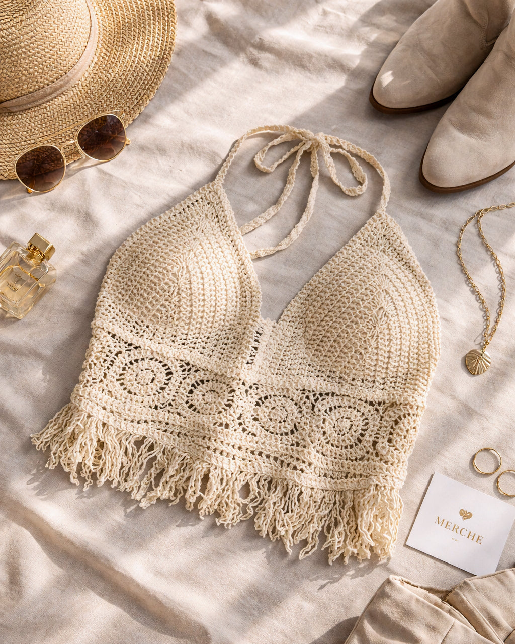 FRINGE WITH BENEFITS CROCHET HALTERNECK TOP