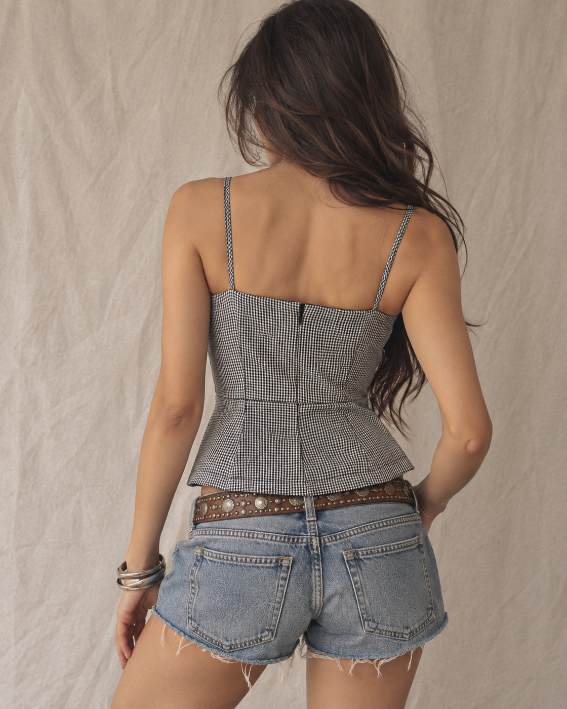 SMALL TALK CHECKS TIE-UP CAMI TOP