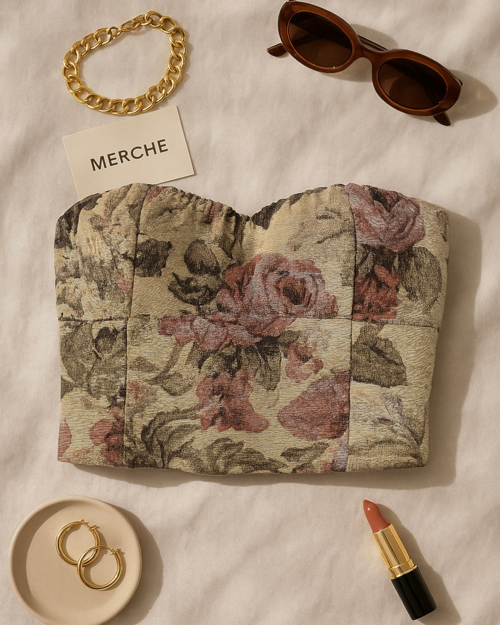 OCTOBER WIND PADDED APRICOT JACQUARD BANDEAU TOP