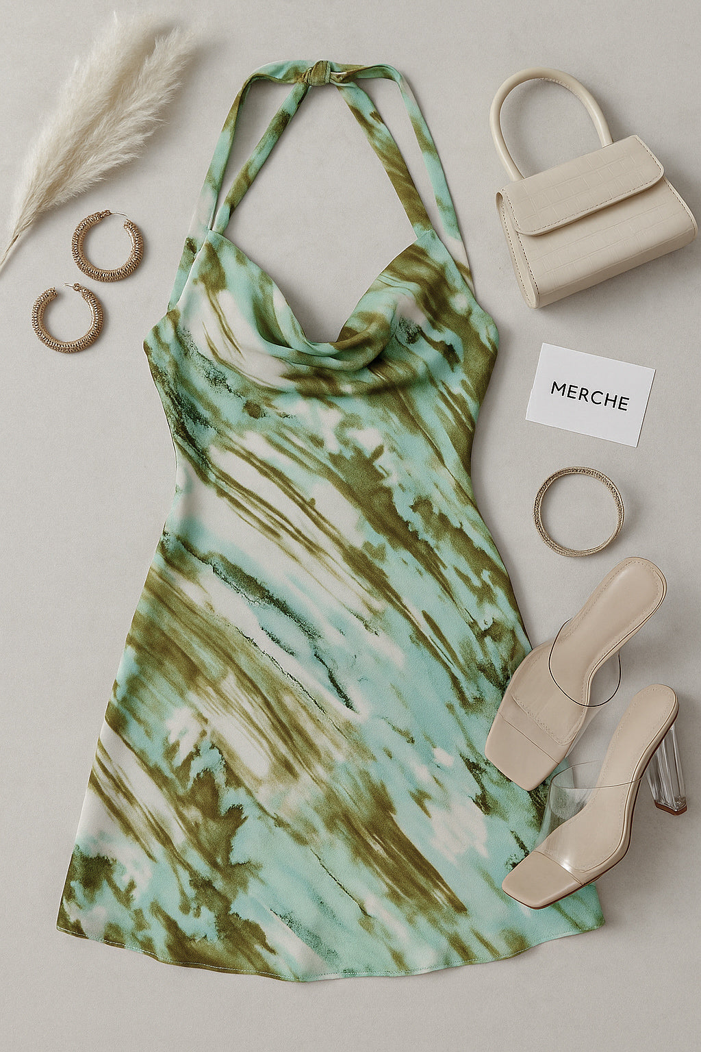 SIDEWALK TO RUNWAY PRINTED GREEN HALTERNECK DRESS