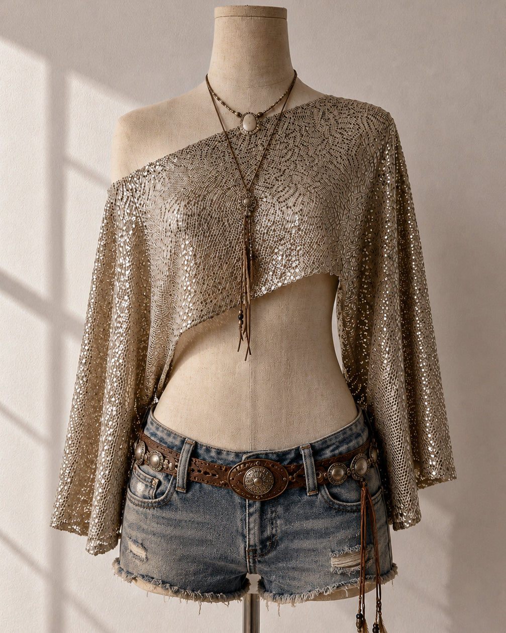 LOCAL DIVA OFF-SHOULDER SEQUIN CHAMPAGNE GOLD TOP