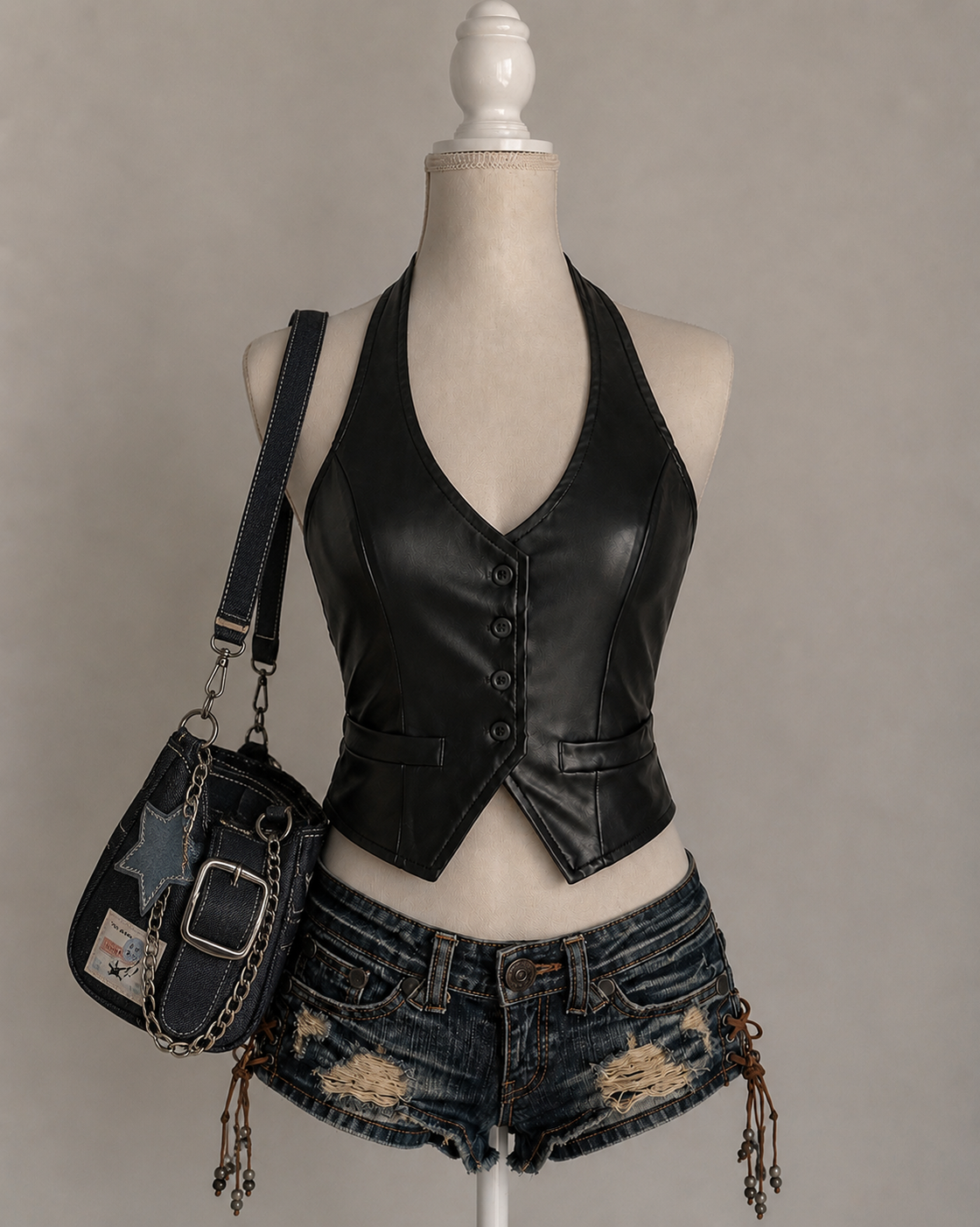 TAKE THE SHOT FAUX LEATHER HALTERNECK TOP