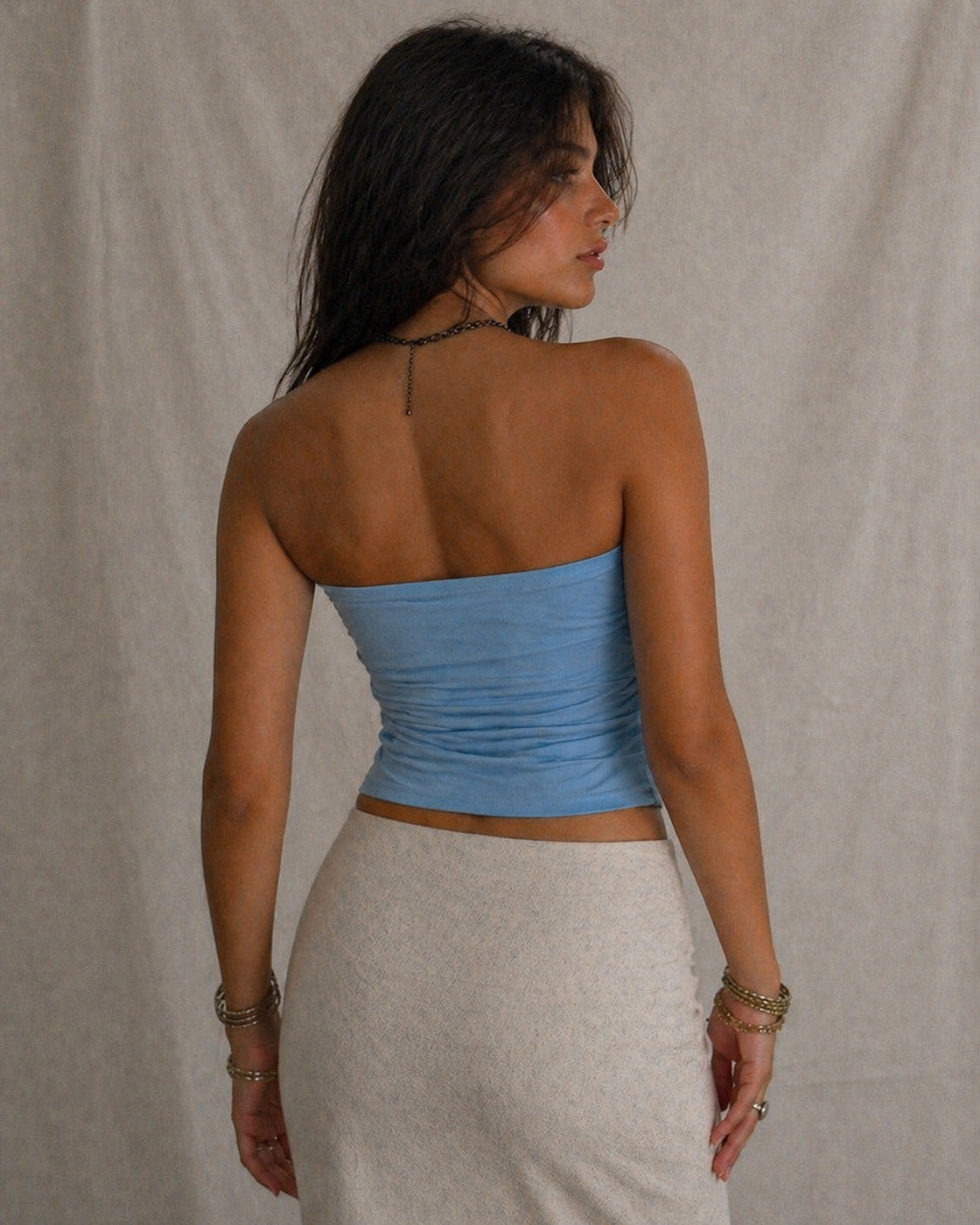 HEATWAVE CAUSING BLUE BEADED BANDEAU TOP