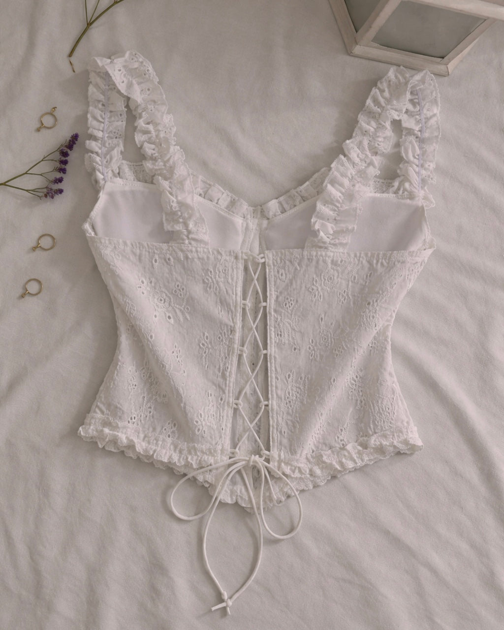 SAND PARTY PADDED BONING EYELET LUXE CORSETRY TOP