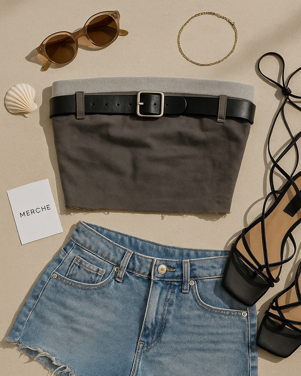 POLITE AND COOL BELTED LUXE BANDEAU TOP