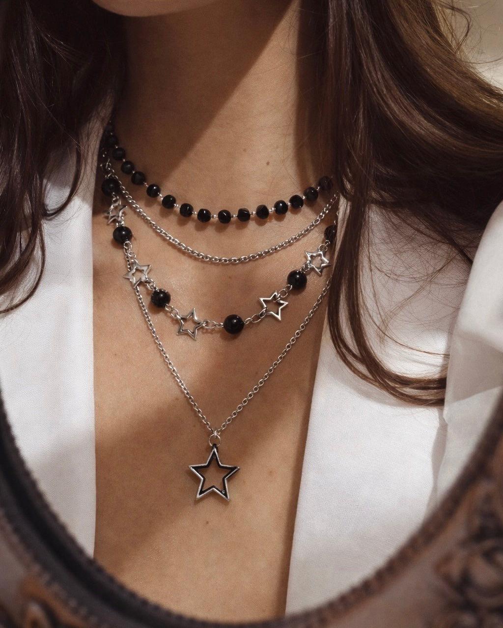 NOT JULIET BLACK BEADED LAYERED NECKLACE