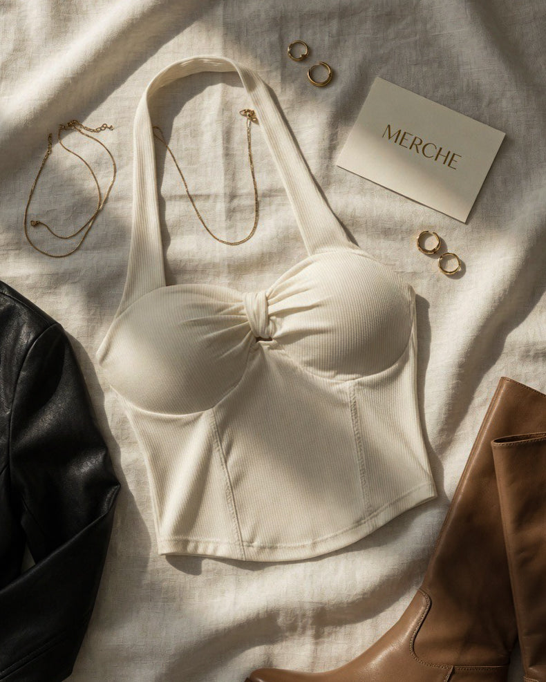 PEOPLE PLEASER PADDED VANILLA HALTERNECK TOP