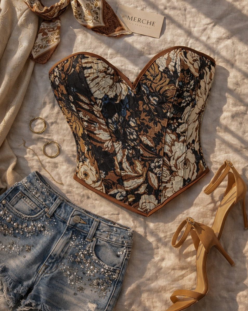 ITALIAN MOON BROWN JACQUARD CORSET