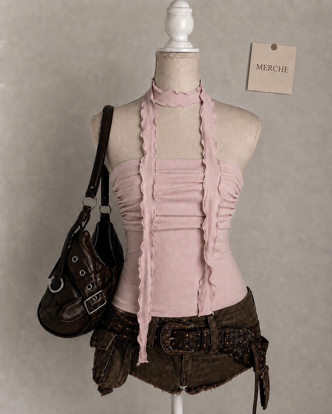 SHORE AND TAN SCARE DETAIL DUSTY ROSE BANDEAU TOP