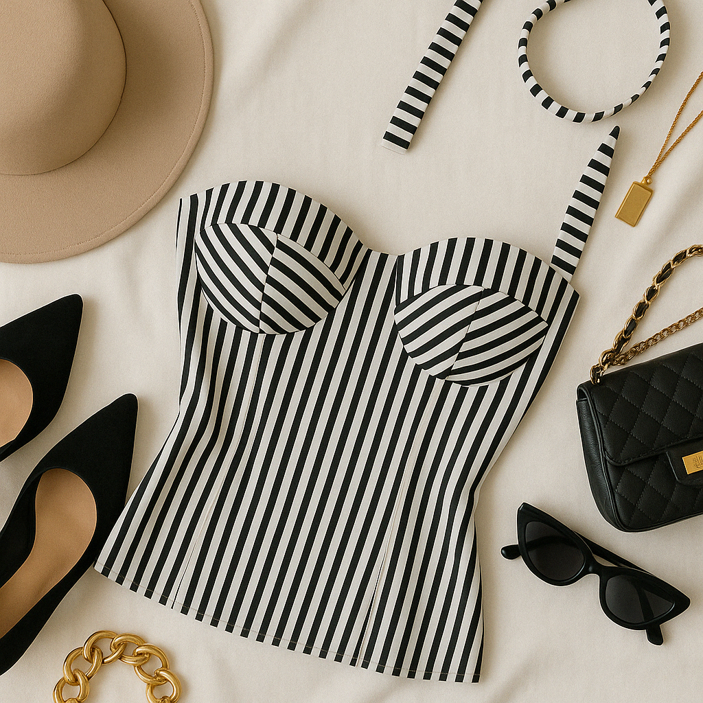 HOT SEAT STRIPED BANDEAU TOP WITH PENCIL SCARF