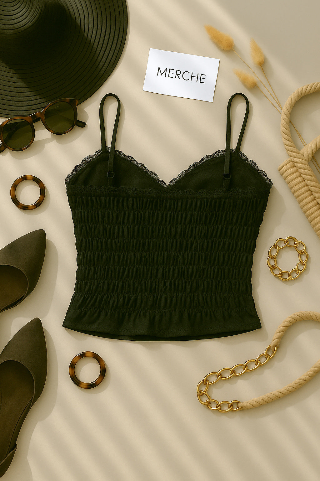 SPRING CALLS PADDED BLACK MESH CAMI TOP