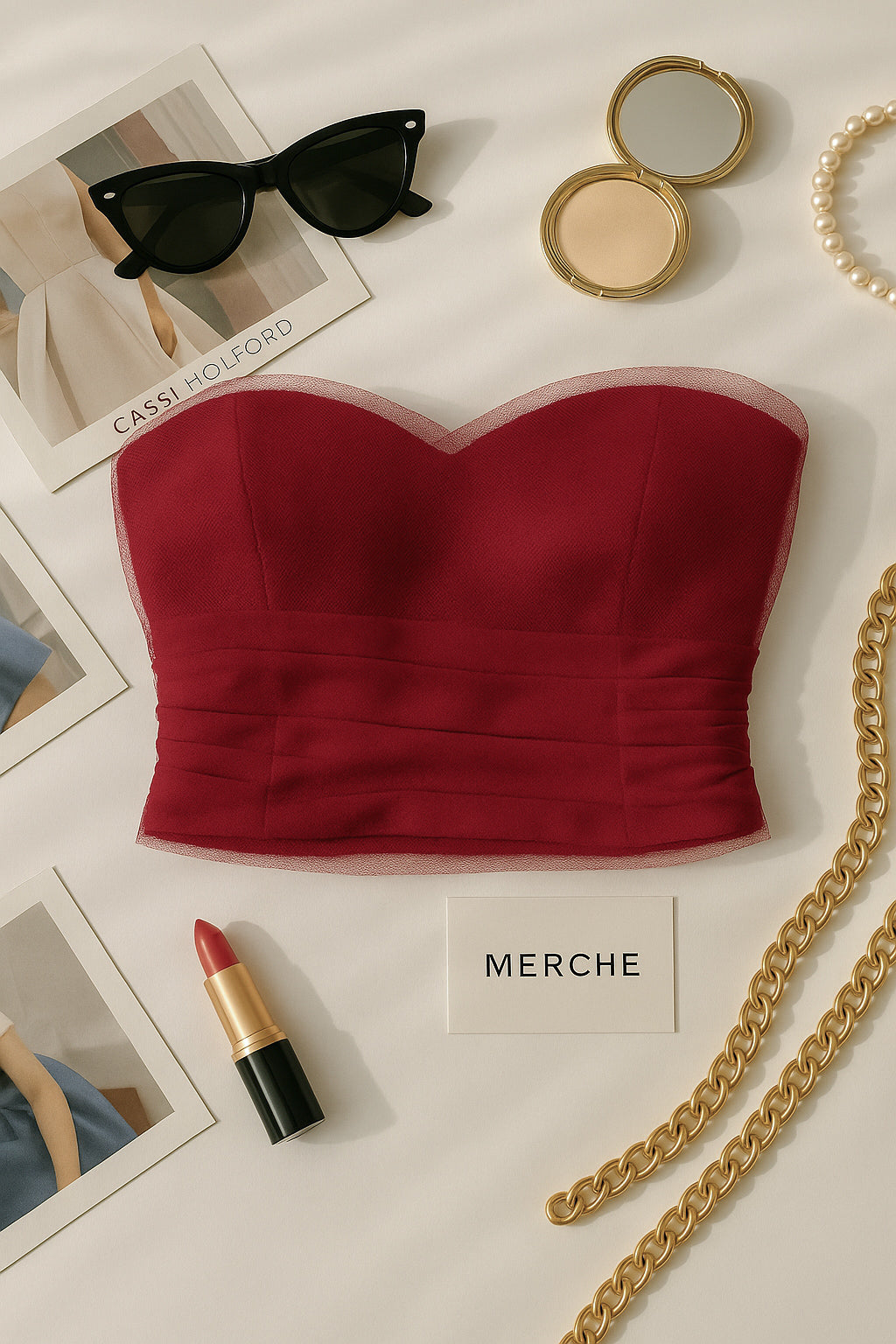 STAND BY ME PADDED MESH RED BANDEAU TOP