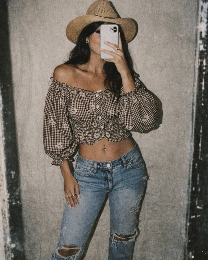 COTTAGE MUSE GINGHAM FLORAL TOP