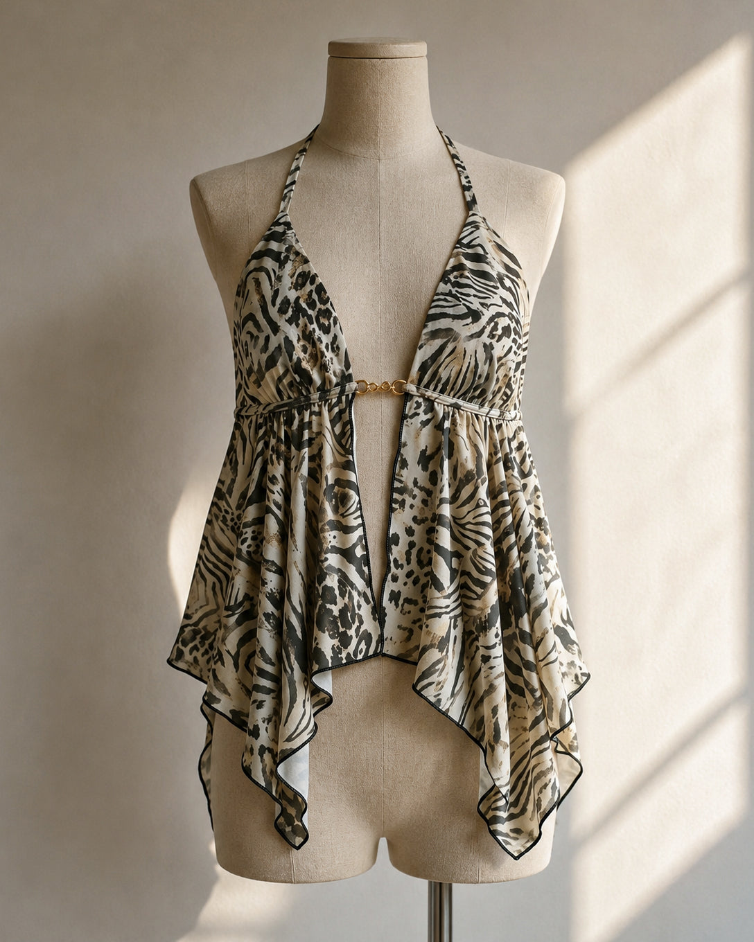 FREE SPIRITED DRAPED METAL DETAIL HALTERNECK TOP