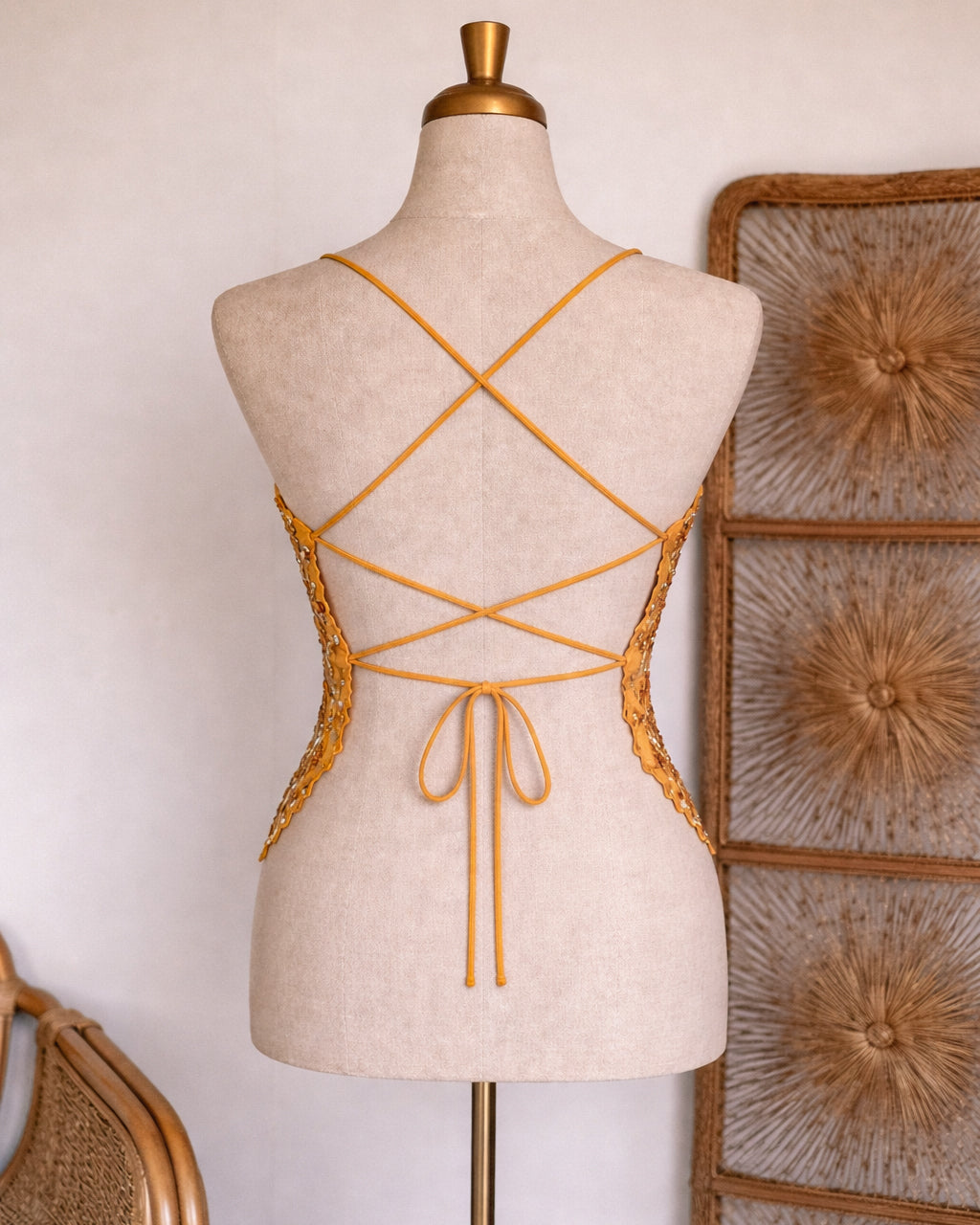 SHOTS ON ME EMBROIDERED WARM PEACH CROSSBACK TOP