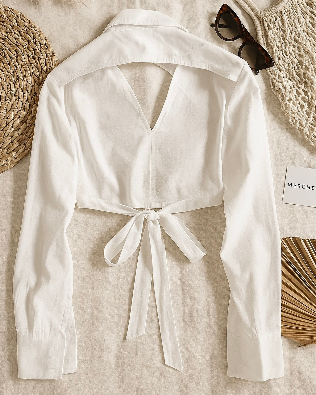 BACK STORY CUT-OUT BOW TIE WHITE SHIRT