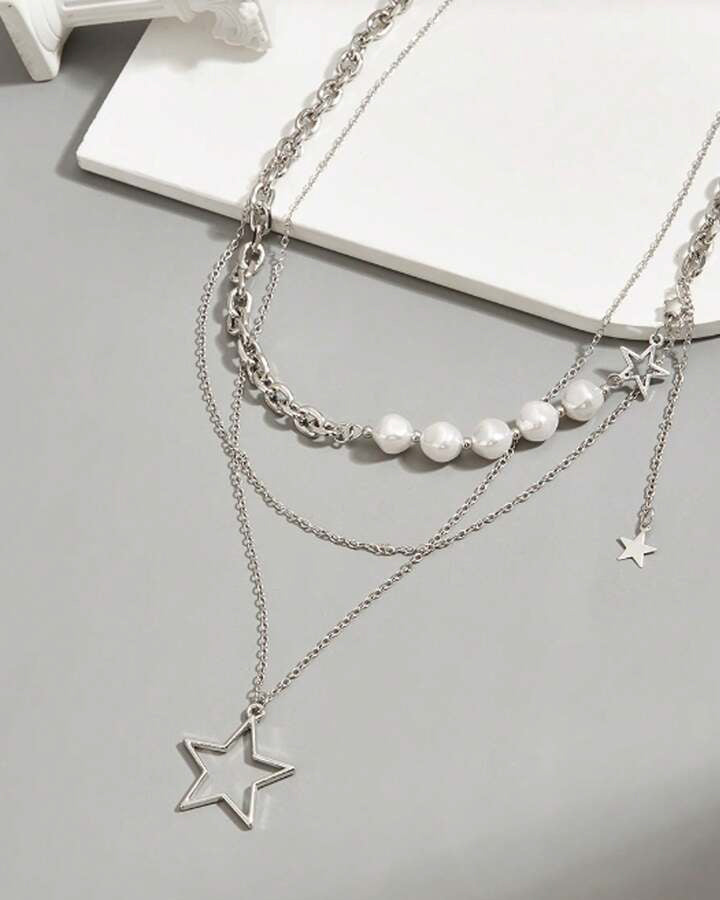 GALAXY IN MY NAME LAYERED PEARL NECKLACE