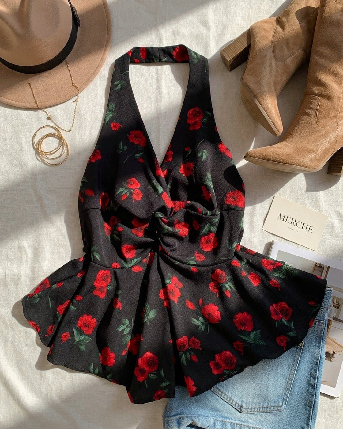 FIX MY HEART ROSES HALTERNECK TOP