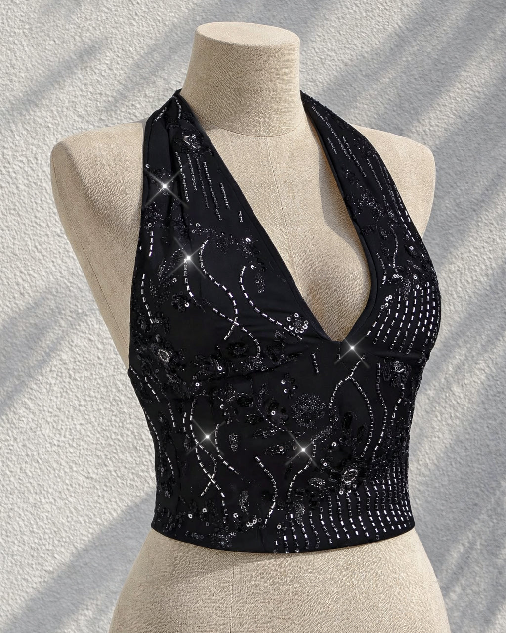 FUEL MY SASS EMBROIDERED BLACK HALTERNECK TOP
