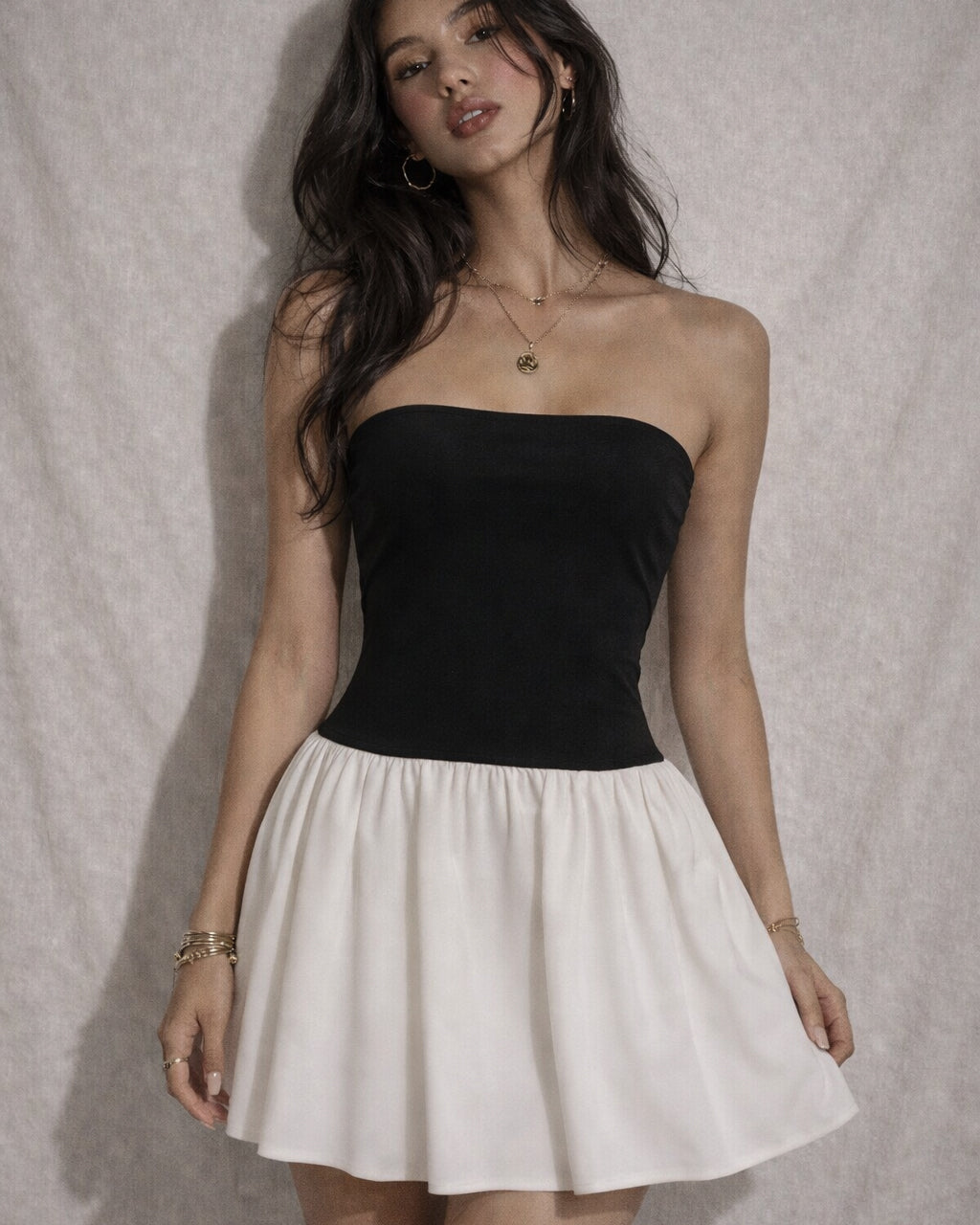PREP ME UP MONOCHROME FLARE BANDEAU DRESS