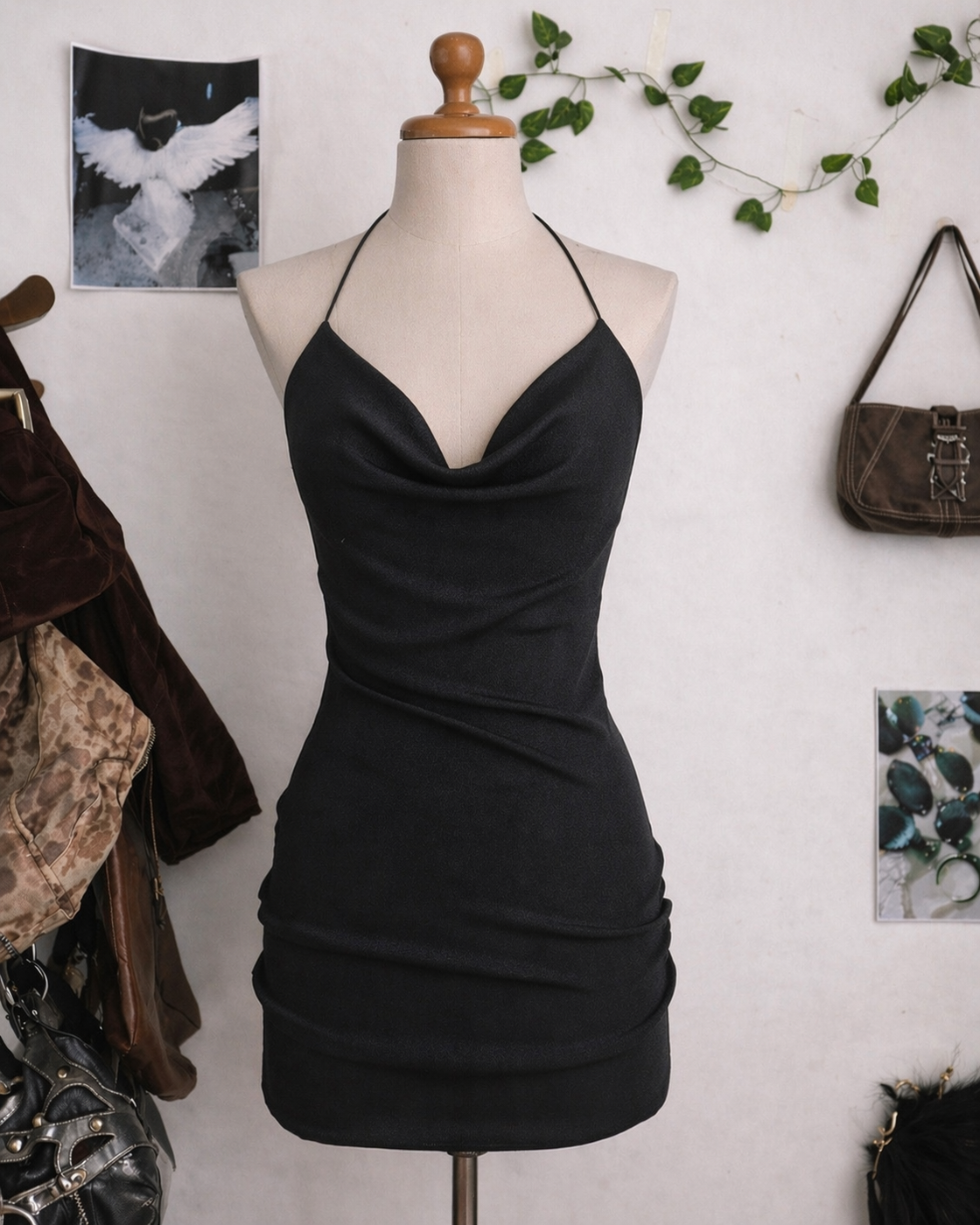 MUSIC VIDEO DRAPE CROSSBACK BLACK DRESS