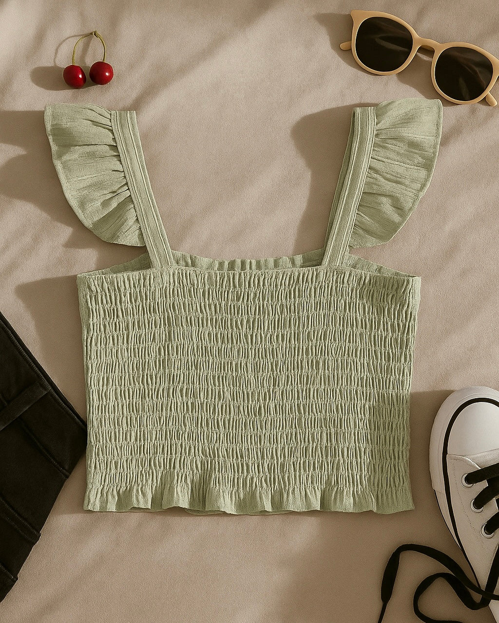 CALM SPELL SAGE PADDED RUFFLE TOP