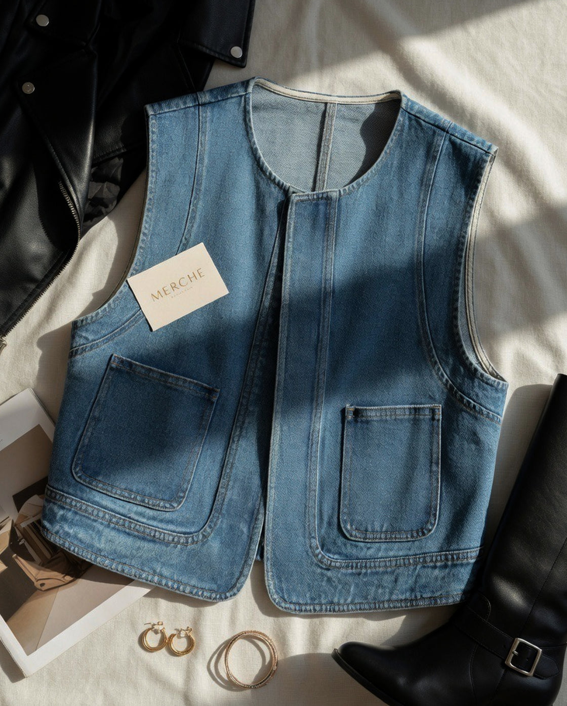COFFEE RUNS DENIM VEST TOP