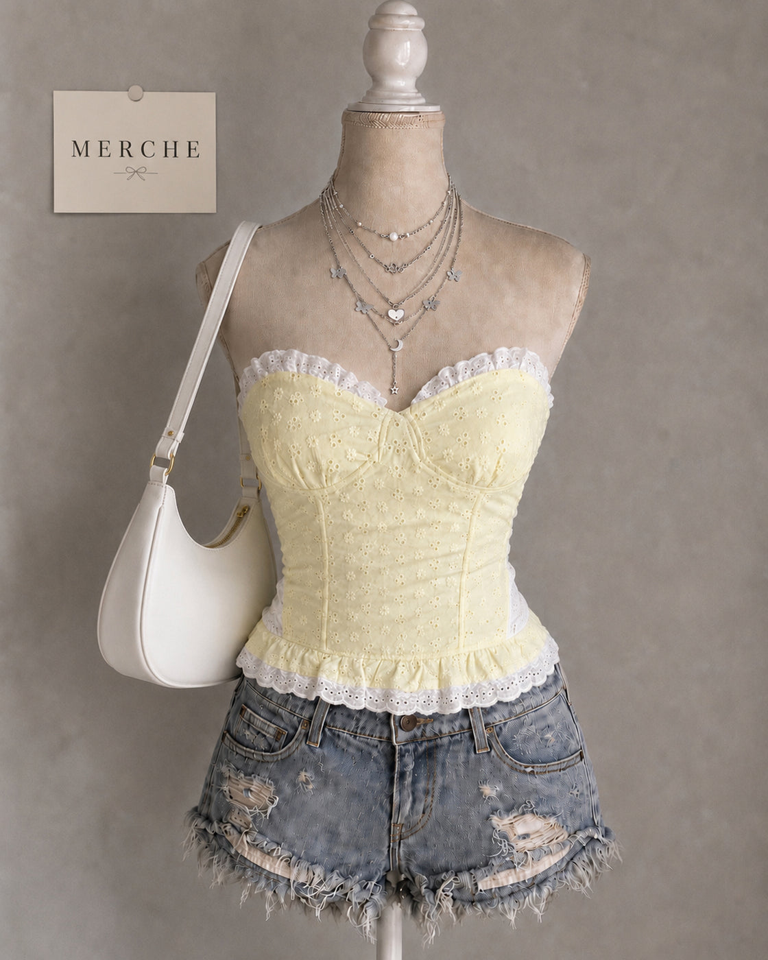 GATEKEEP THIS EYELET BUTTER YELLOW BUSTIER TOP