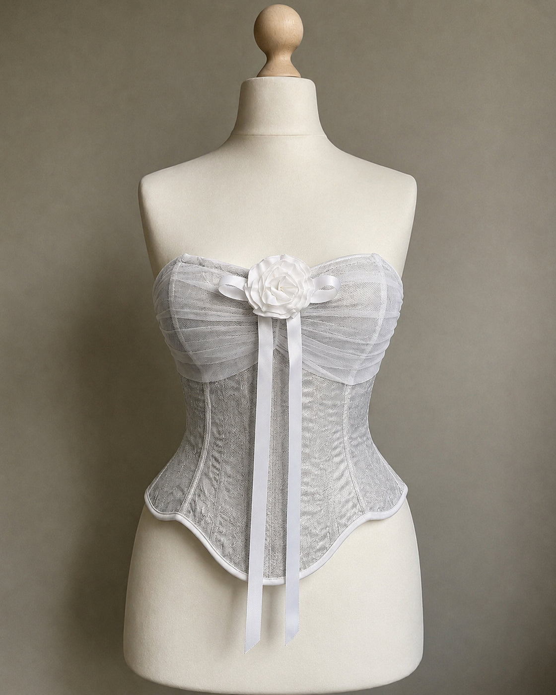 HOT GIRL HEIRLOOM APPLIQUE MESH DRAPE CORSET