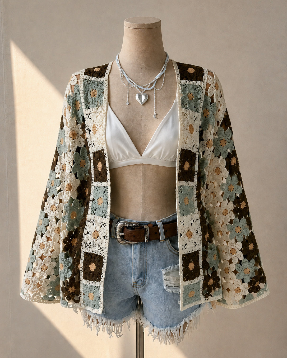 CREAM OF THE CROP CROCHET KNITTED SHRUG