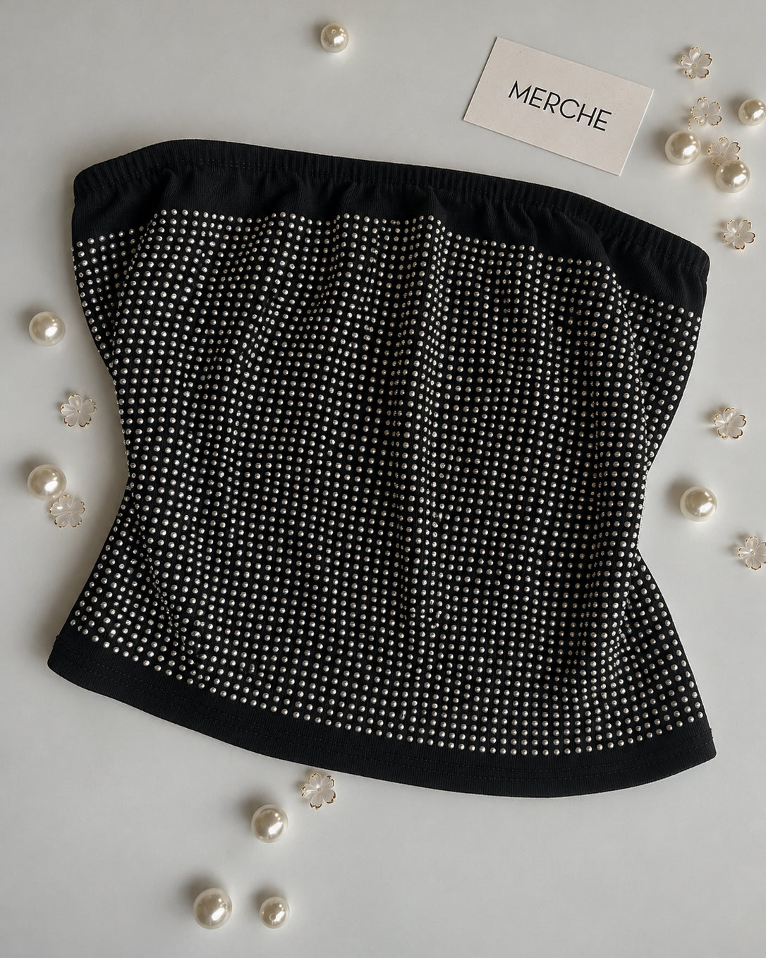 BLING THEORY HOT-FIX RHINESTONE BLACK BANDEAU TOP