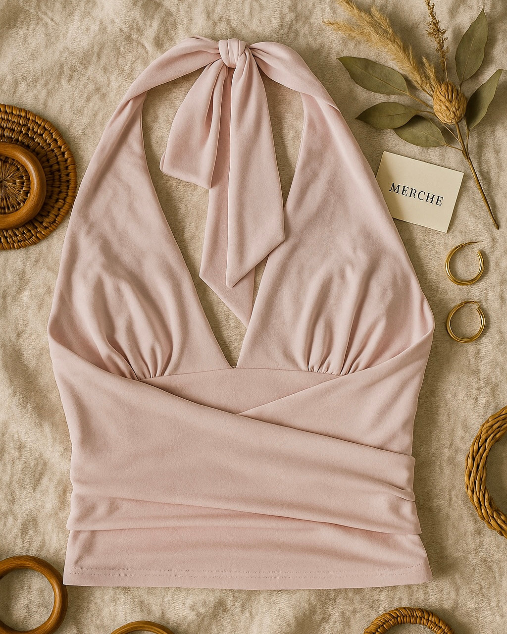 FLIRTY VERSE EMBROIDERED PINK HALTERNECK TOP