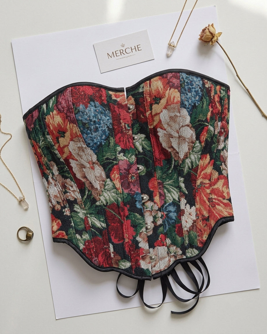 GUILTY PLEASURE FLORAL CURVED HEMLINE JACQUARD CORSET