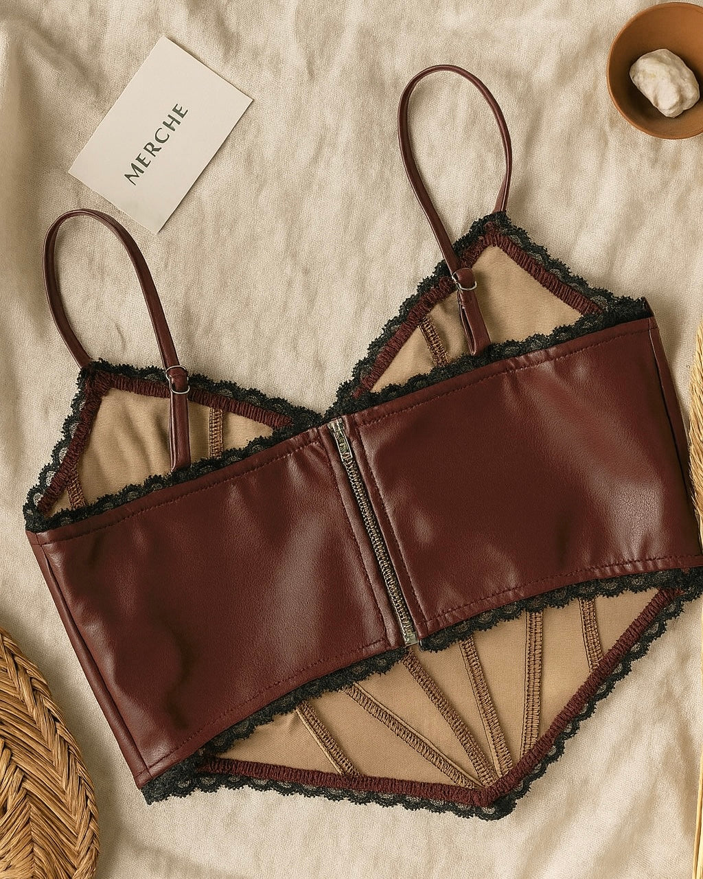 OLD LOVERS BURGUNDY FAUX LEATHER TOP