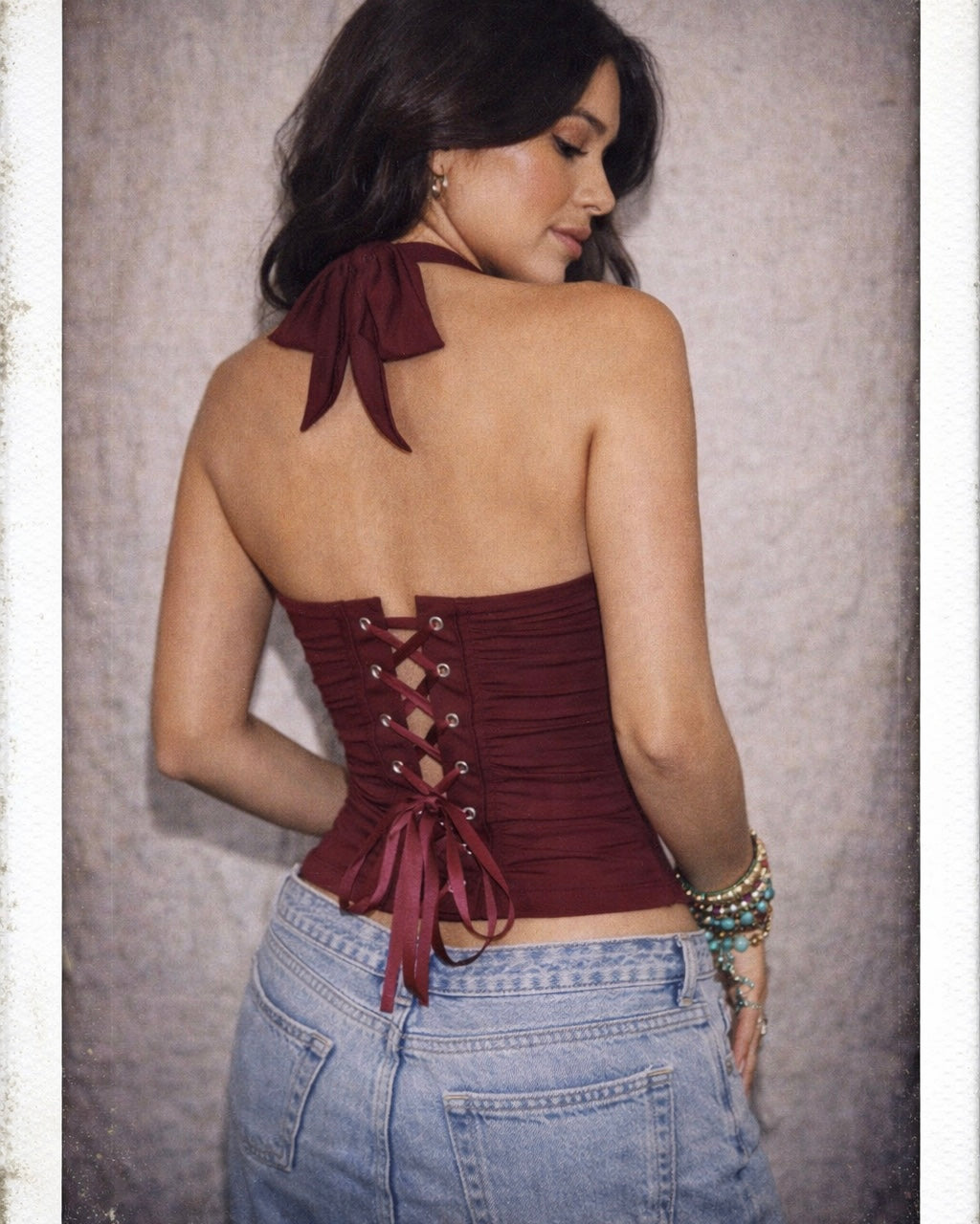 BEFORE HE CHEATS BONING MAROON HALTERNECK CORSET