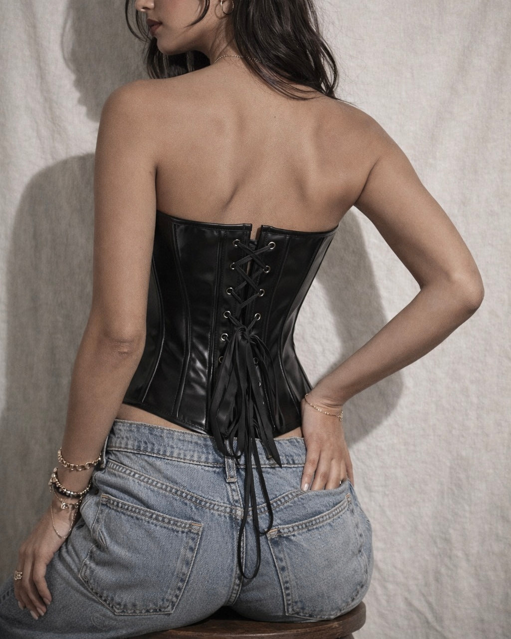 LOVE YOU LATTE FAUX LEATHER BLACK CORSET